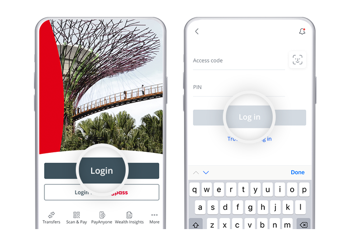Login screen on the OCBC Digital app where users are prompted for authentication