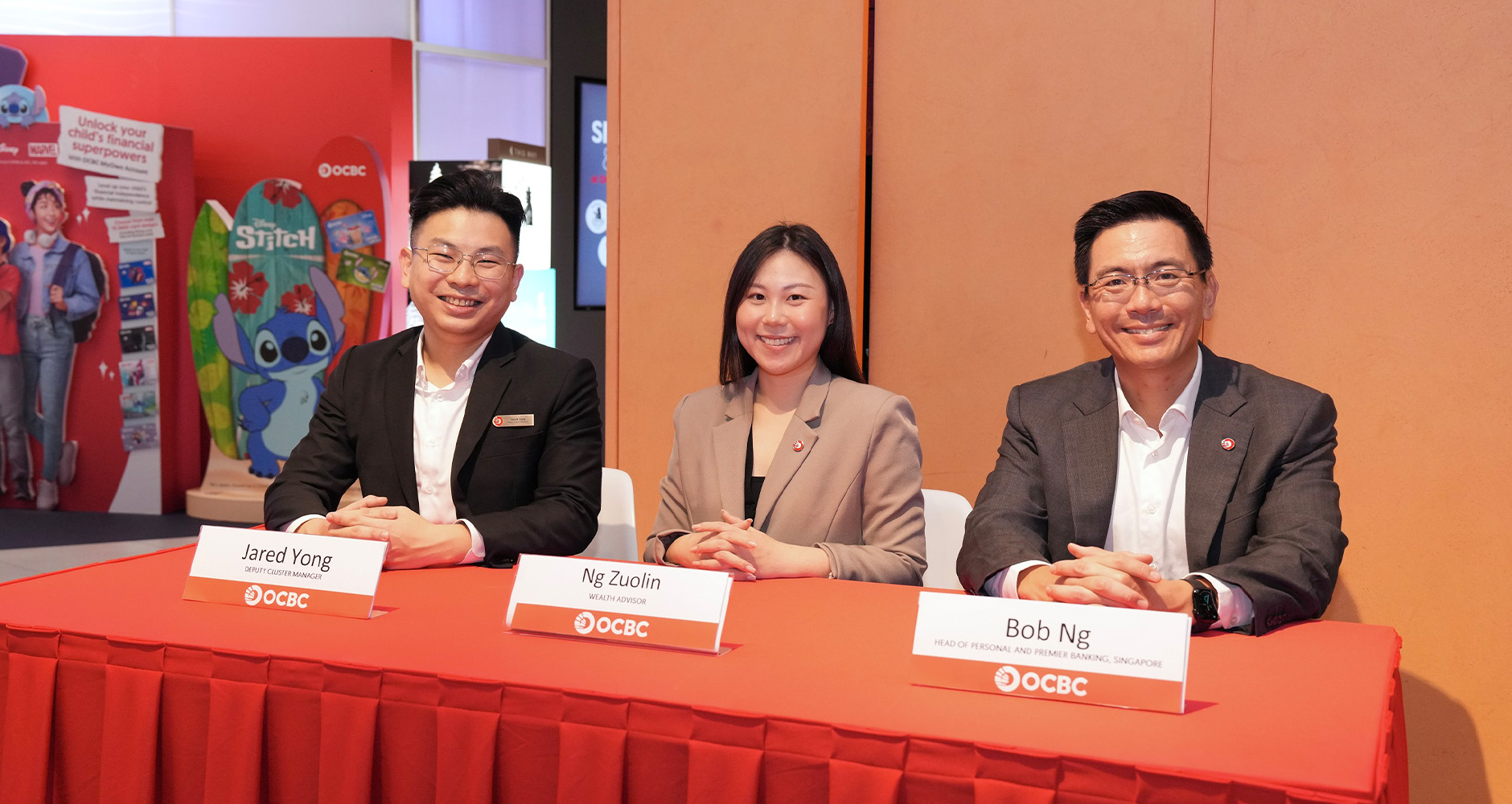 Mr Jared Yong, Deputy Cluster Manager, Ms Ng Zuolin, wealth advisor and Mr Bob Ng, Head of Personal and Premier Banking, Singapore presenting at the media launch of the Gen AI training programme on 15 April 2026. OCBC launches Generative AI-Powered skills training for all wealth advisors